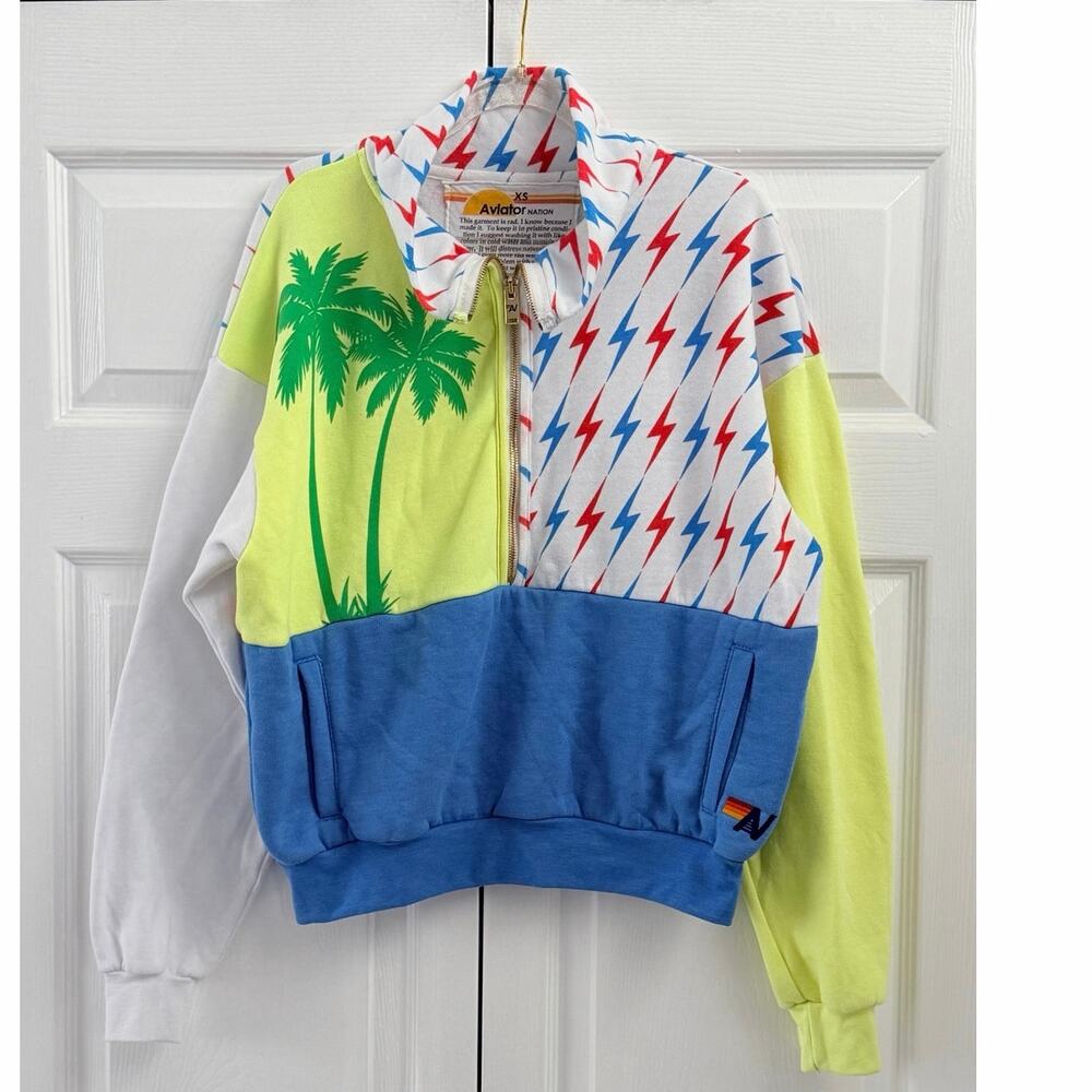 Awesome Rare Aviator Nation Palm Tree Bolt Half Zip Sweatshirt XS